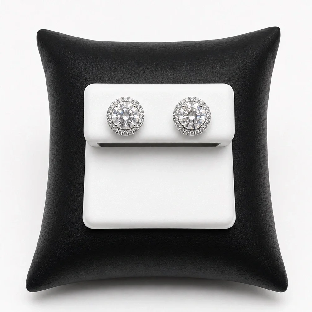 925 Sterling Silver 3.00CT MOISSANITE Halo Stud Earrings Screw Back